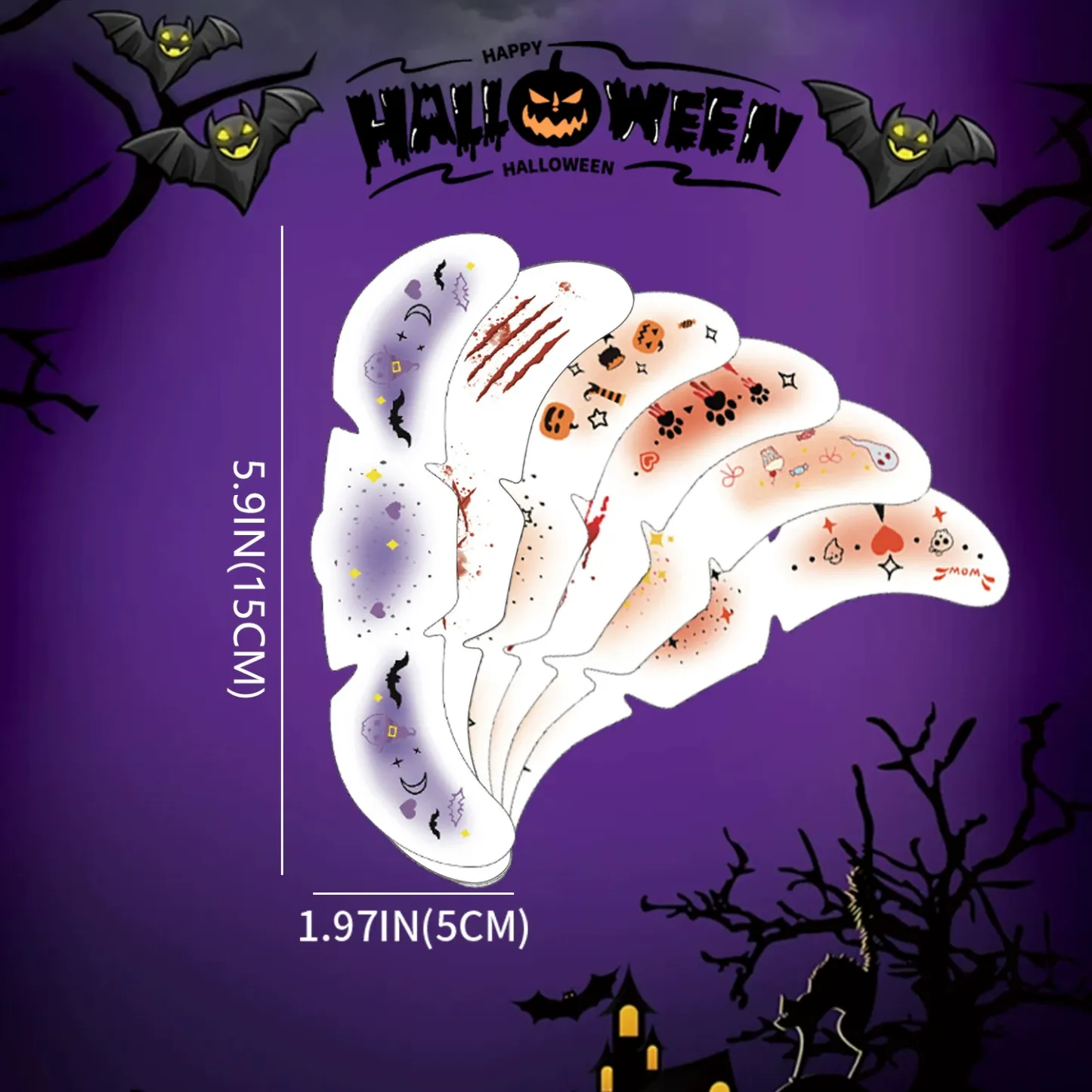 6 Sheets Halloween Makeup Stickers, Waterproof Temporary Tattoo Stickers, Suitable for Halloween Party Makeup Decoration