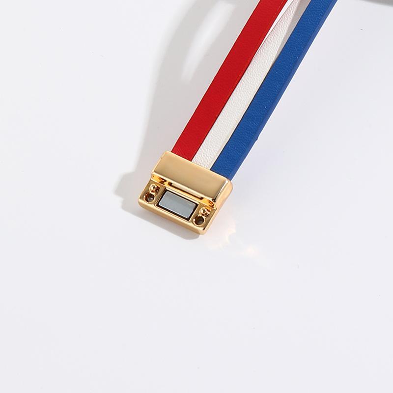 4th of July American Flag Bracelet PU Leather Magnetic Cuff with Heart Charm