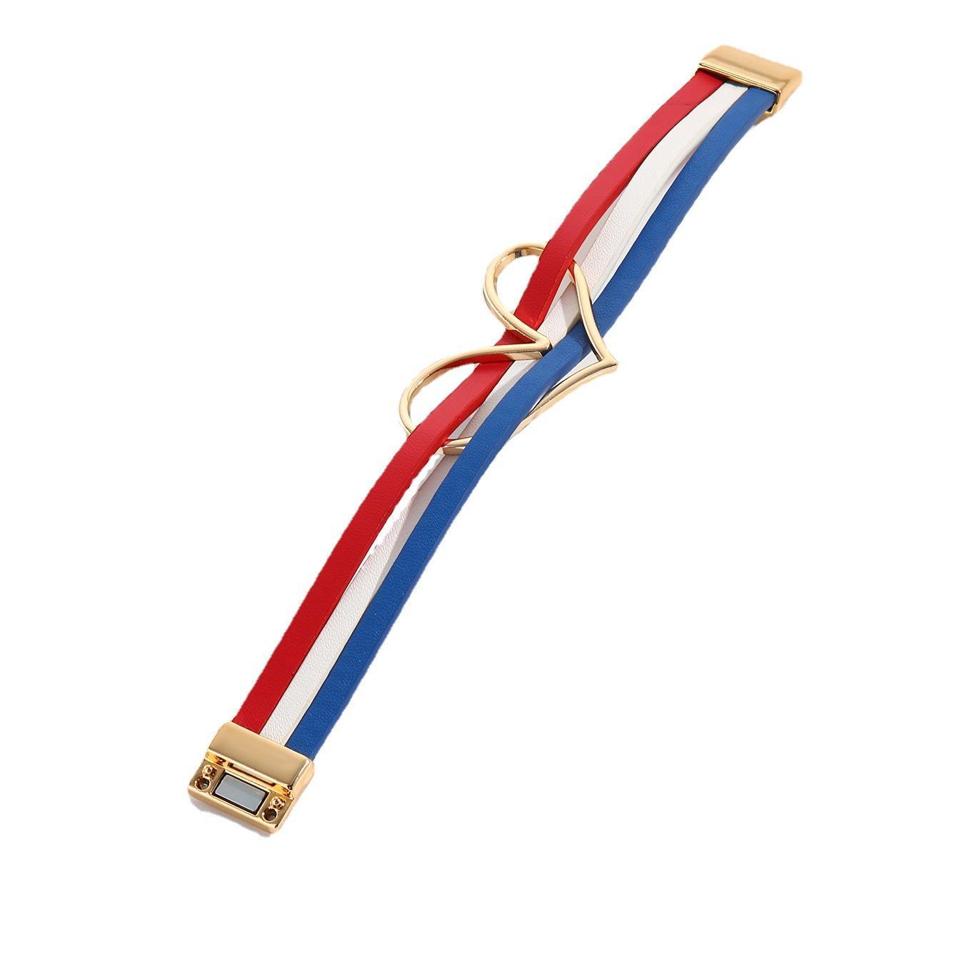 4th of July American Flag Bracelet PU Leather Magnetic Cuff with Heart Charm