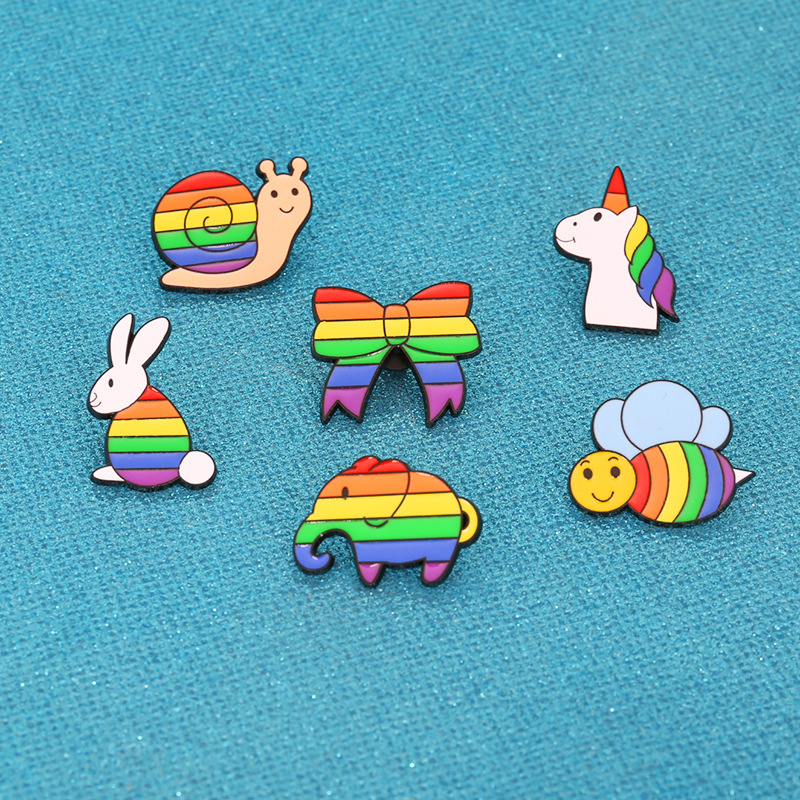 Colorful LGBTQ+ Rainbow Brooches 5PCS –Classic Rainbow, Cute Snail, Heart, Bow, Elephant & More | Pride Pins for Gay Community