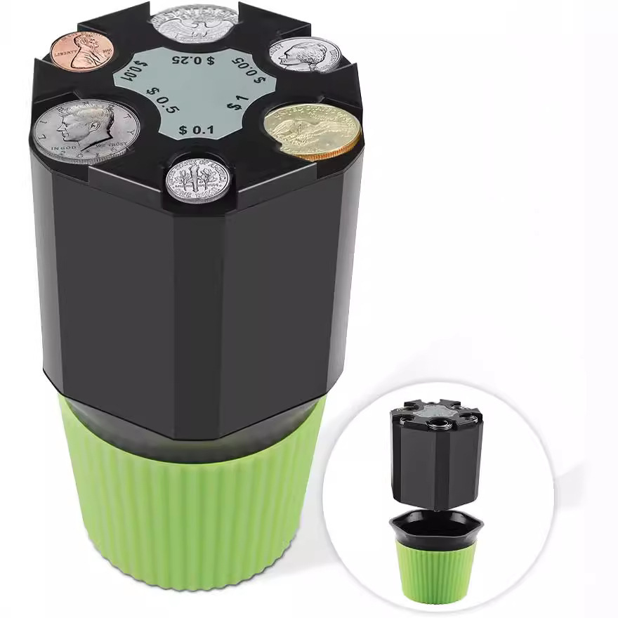 US EU JP Coin Organizer | Compact Coin Storage & Multi-Style Money Sorter, Portable Holder for Loose Change in Dollar, Euro & Yen