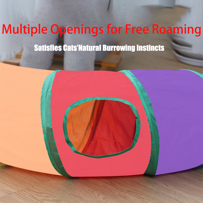 Rainbow Cat Tunnel Toy for Indoor Running Fun for Cats Foldable Play Tube with Peek Hole & Hanging Ball for Kittens, Puppies, and Rabbits