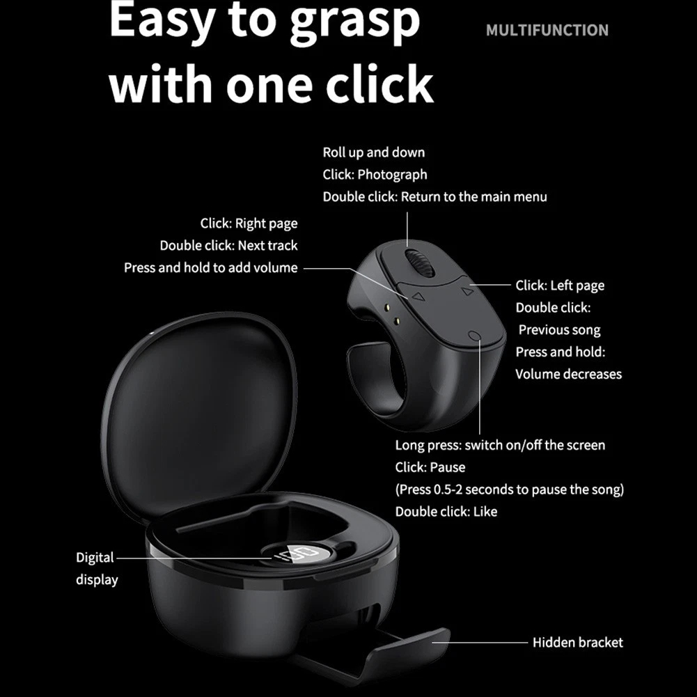 Tik Tok Viral Bluetooth Scrolling Ring Remote, iPhone iPad Page Turner, Video & Music Controller iOS Android Compatible