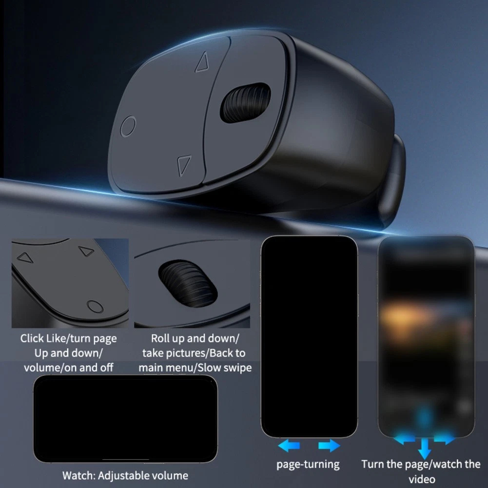 Tik Tok Viral Bluetooth Scrolling Ring Remote, iPhone iPad Page Turner, Video & Music Controller iOS Android Compatible