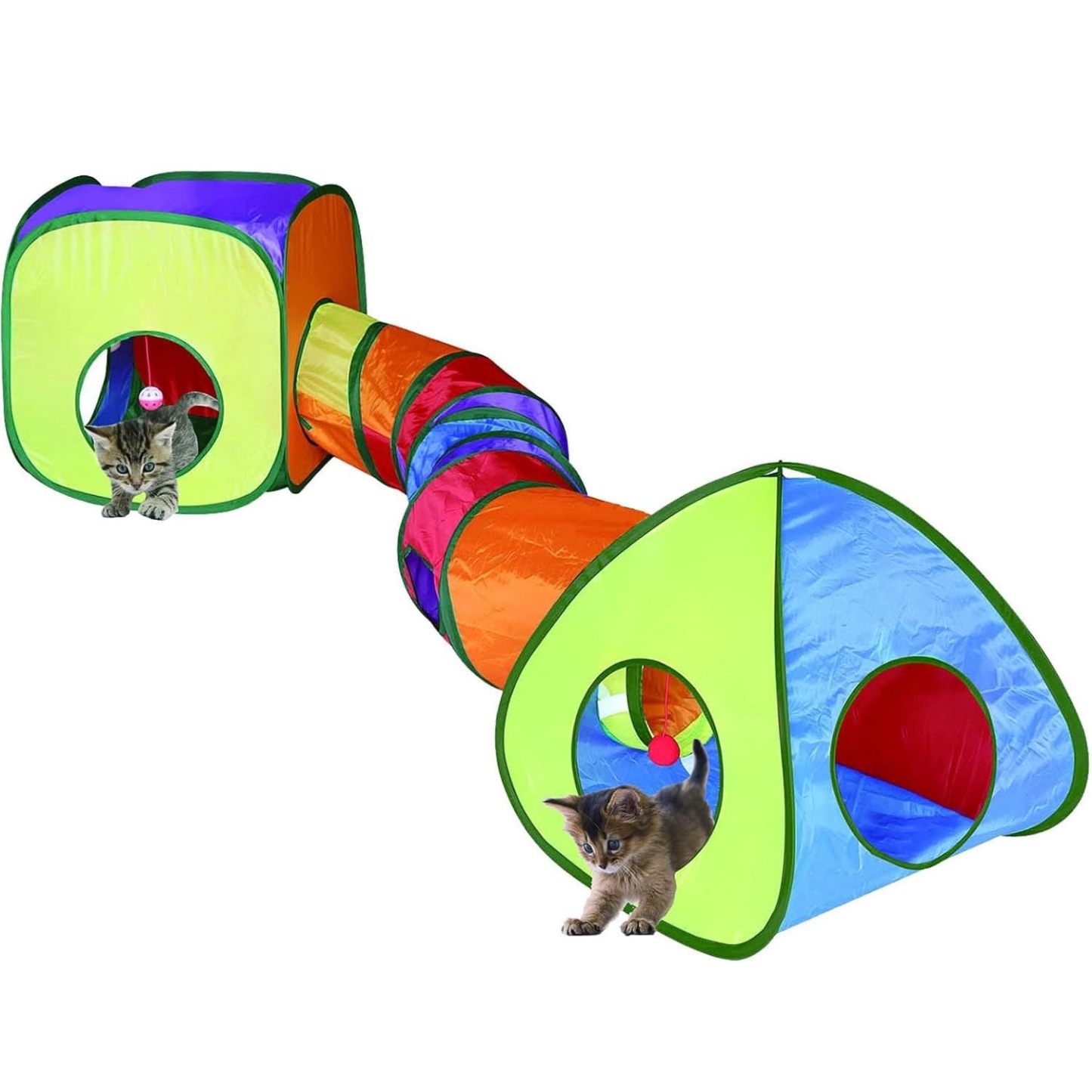 Cat Tunnel Toy for Indoor Cats Rainbow Color Pet Play Toy Tube with Ball & Peek Hole for Kittens, Puppies, Rabbits