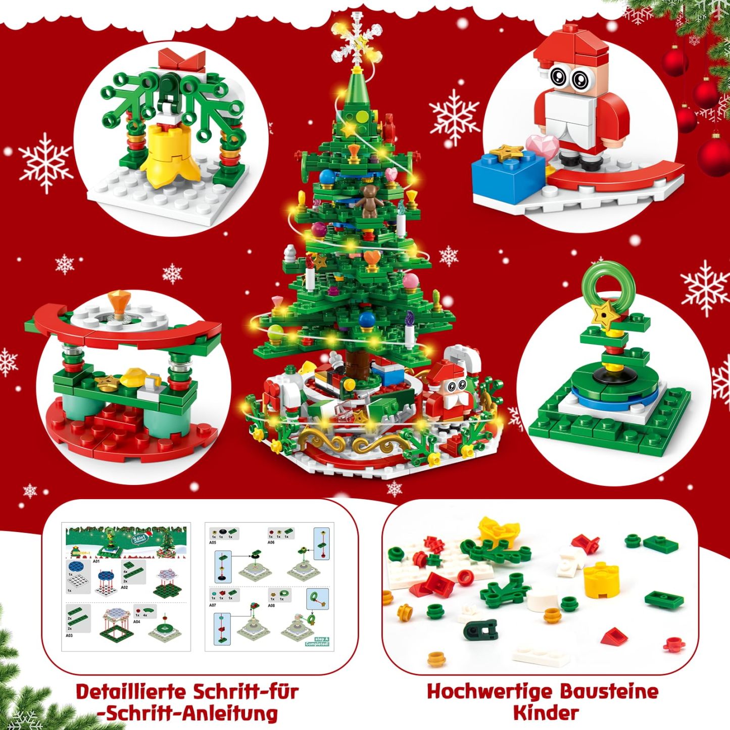 Advent Calendar 2025 Kids for Christmas Tree Building Toy with LED Light Mini Building Blocks,Christmas Countdown 24 in 1 Blocks Toy 701 Pcs,Christmas Building Blocks Toy Gift for Adult Boys and Girls
