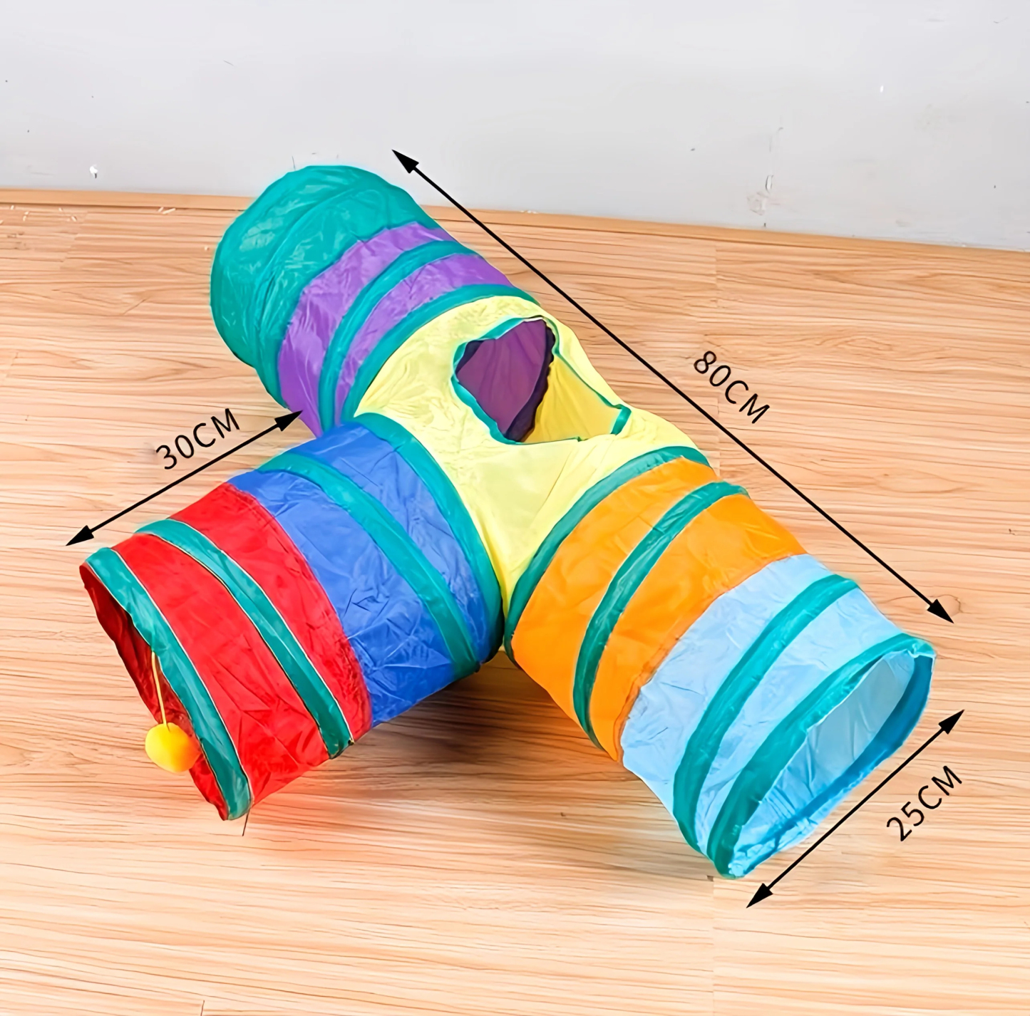 Rainbow Cat Tunnel Toy for Indoor Running Fun for Cats Foldable Play Tube with Peek Hole & Hanging Ball for Kittens, Puppies, and Rabbits