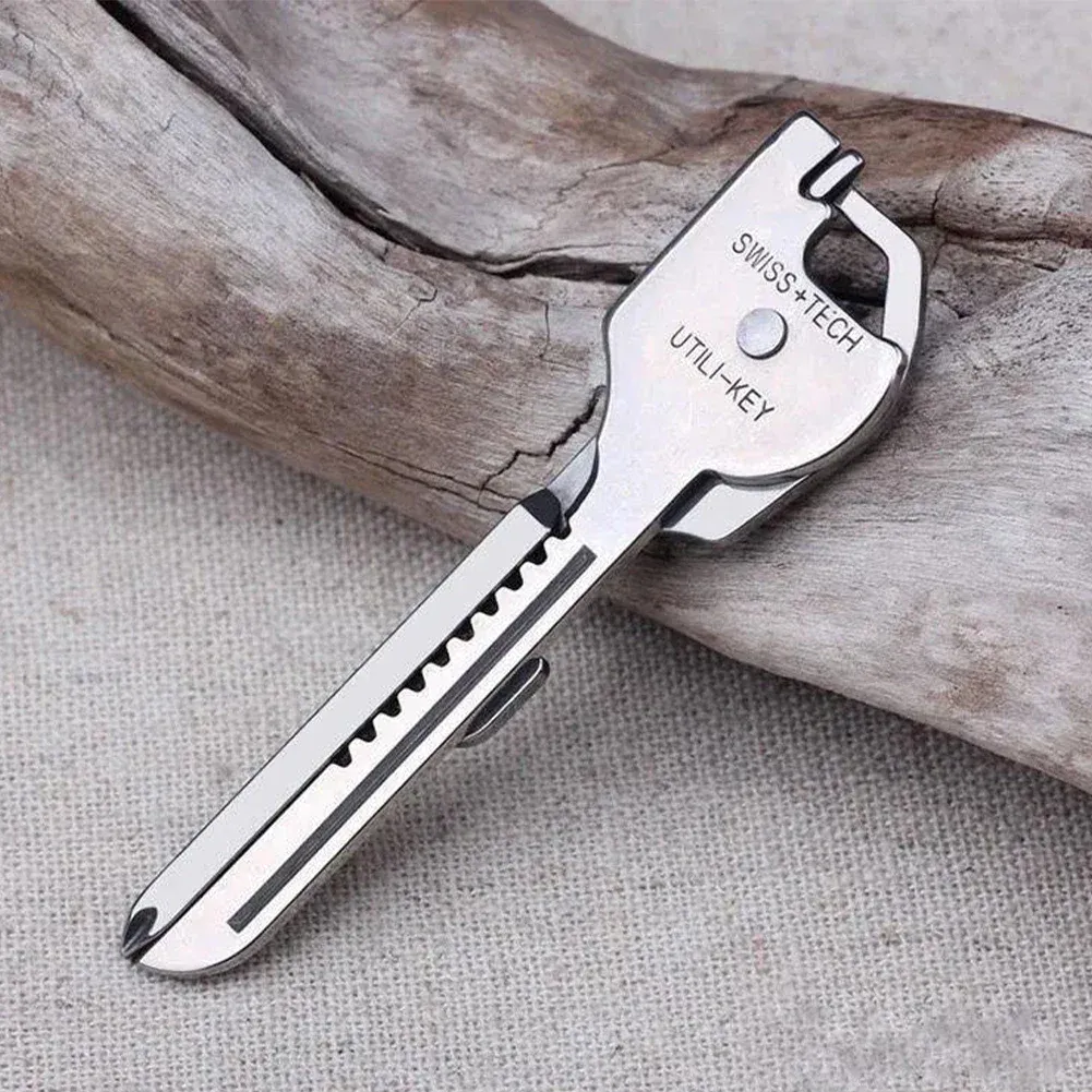 6-in-1 Multifunctional Key-Shaped Tool – Foldable Knife, Screwdriver, Bottle Opener, and Keychain EDC Tool for Camping, Hiking, Outdoor Use