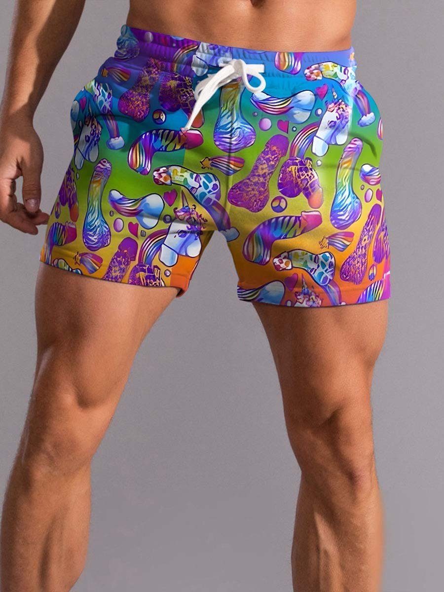 2025 Men's 3D Digital Naughty Print Compression Beach Shorts Striped Sporty Swimwear | Slim Fit, Youth Style, M–4XL