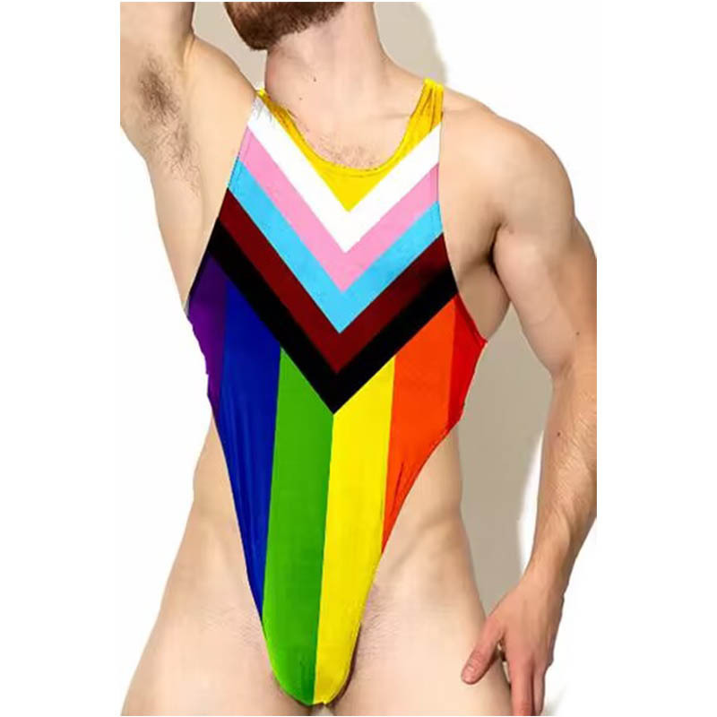 Men's Colorful Unitard Athletic Compression Bodysuit for Gym Dance & Clubwear