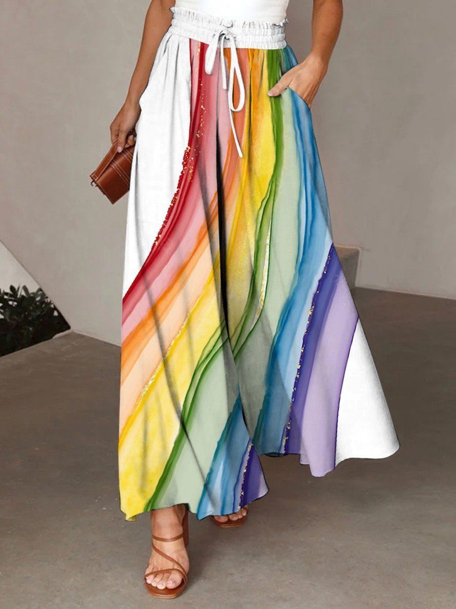 Pride Month 3D Print White Wide-Leg Palazzo Pants for Women S to 3XL Flowy & Feminine Fit