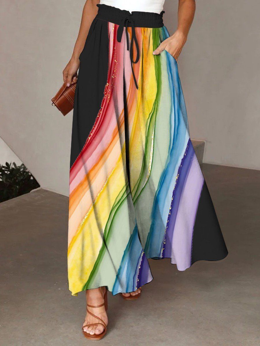 Pride Month 3D Print Black Wide-Leg Palazzo Pants for Women S to 3XL Flowy & Feminine Fit