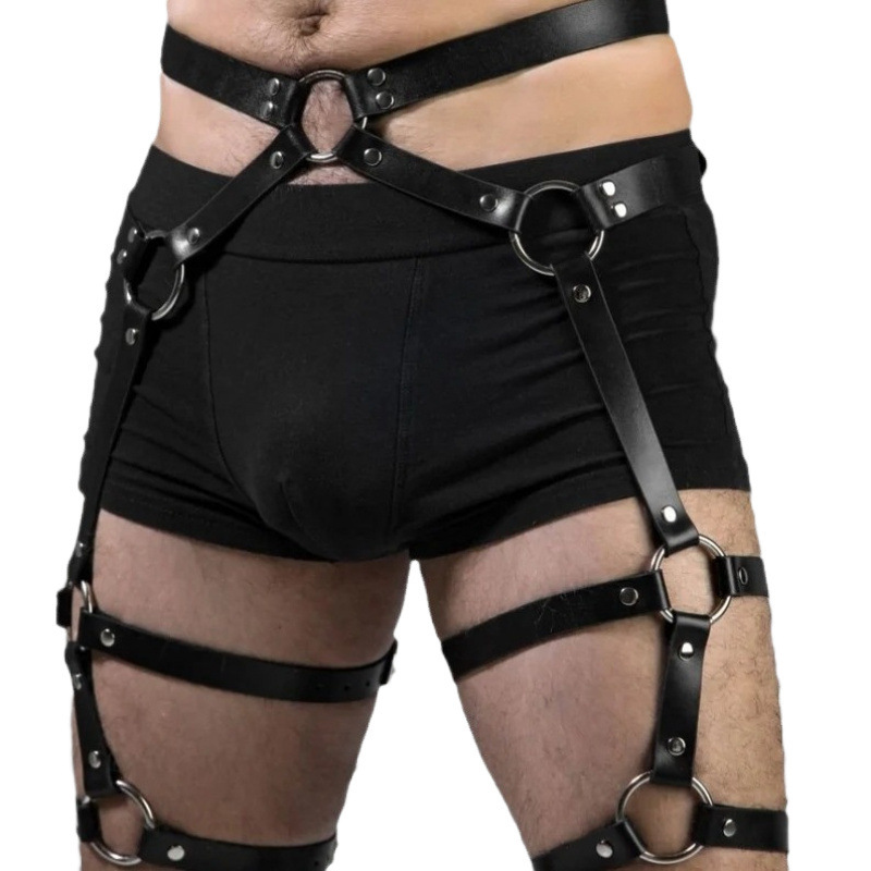 Men’s Faux Leather Adjustable Harness with Buckle Straps Alternative Fashion Gear