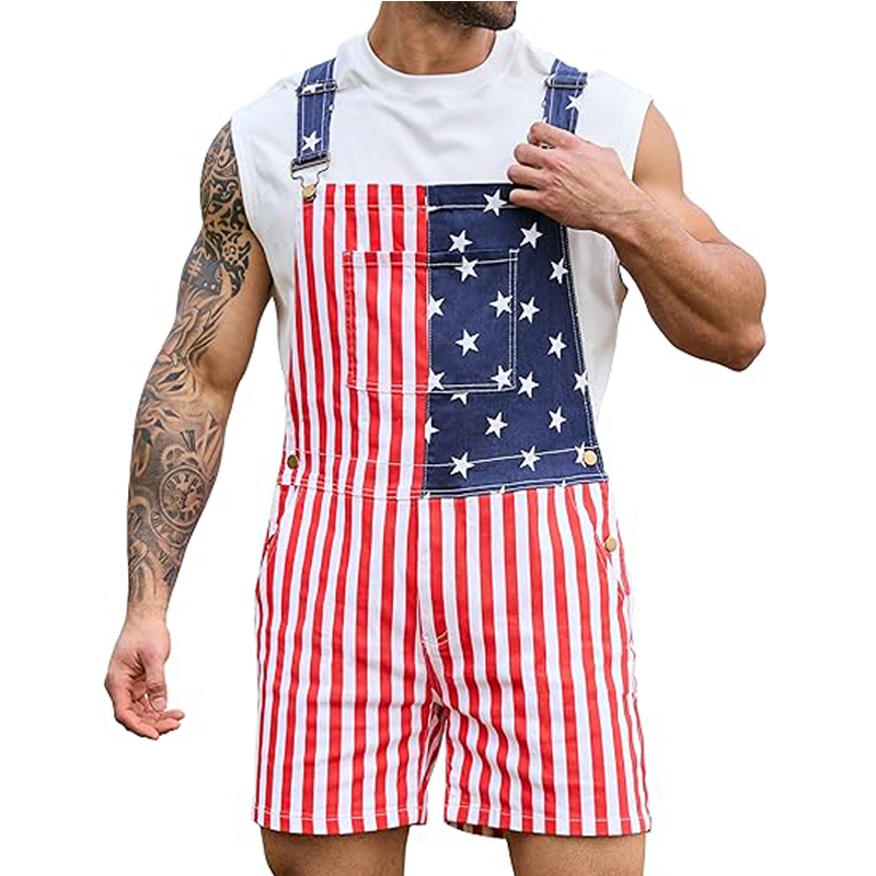 4th of July American Flag Overalls Festival Bib Overalls for Men Short