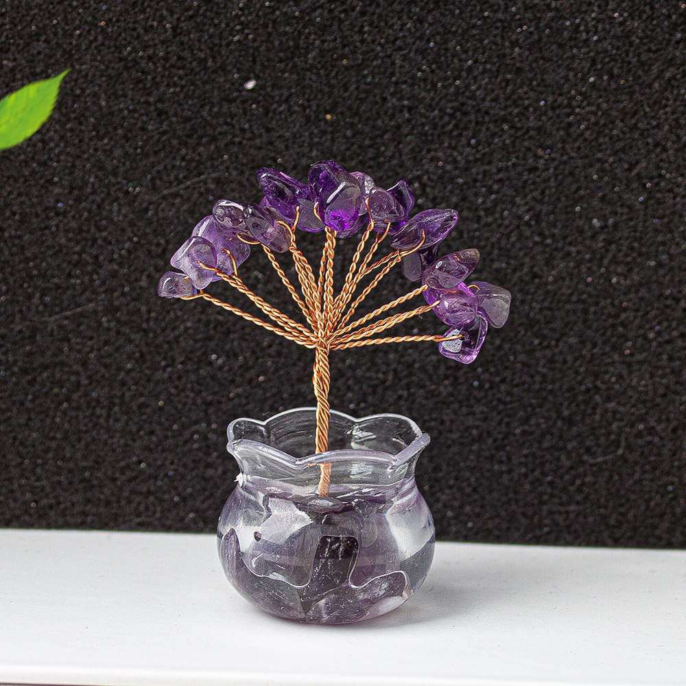 Natural Crystal Tree Ornament – Handmade Gemstone Wealth Tree with Citrine, Rose Quartz, Amethyst & More Feng Shui Decor for Luck, Love, and Energy Balance