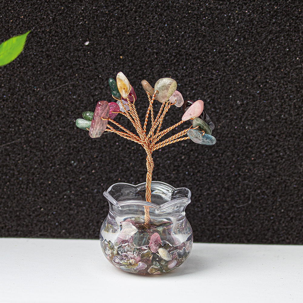 Natural Crystal Tree Ornament – Handmade Gemstone Wealth Tree with Citrine, Rose Quartz, Amethyst & More Feng Shui Decor for Luck, Love, and Energy Balance