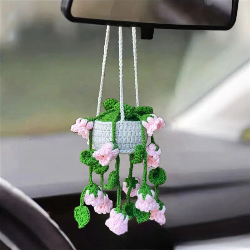 Crochet Lily of The Valley Car Hanging: Handmade Car Mirror Decor