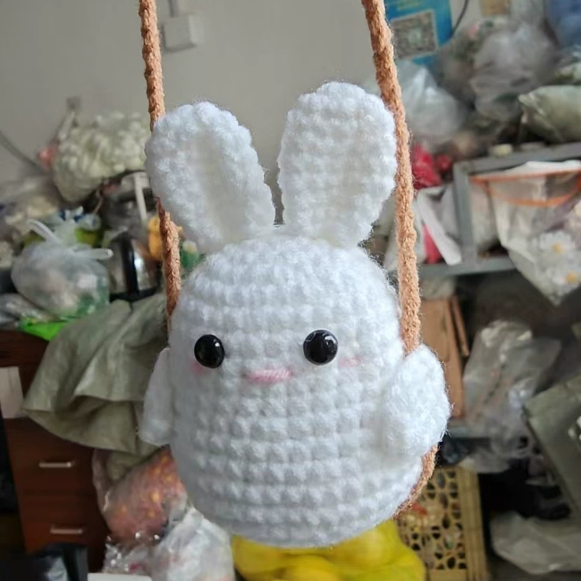 Adorable Crochet Frog on a Swing - Whimsical Handmade Car Hanging Charm, Cute Baby Duck Crochet