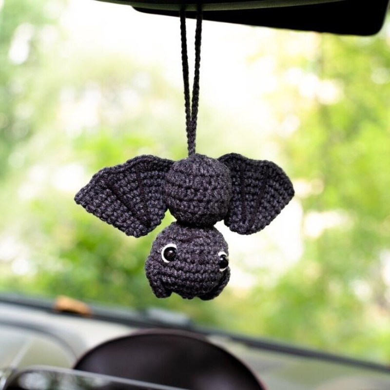 Crochet Bat Car Charm: Halloween Rearview Mirror Decoration