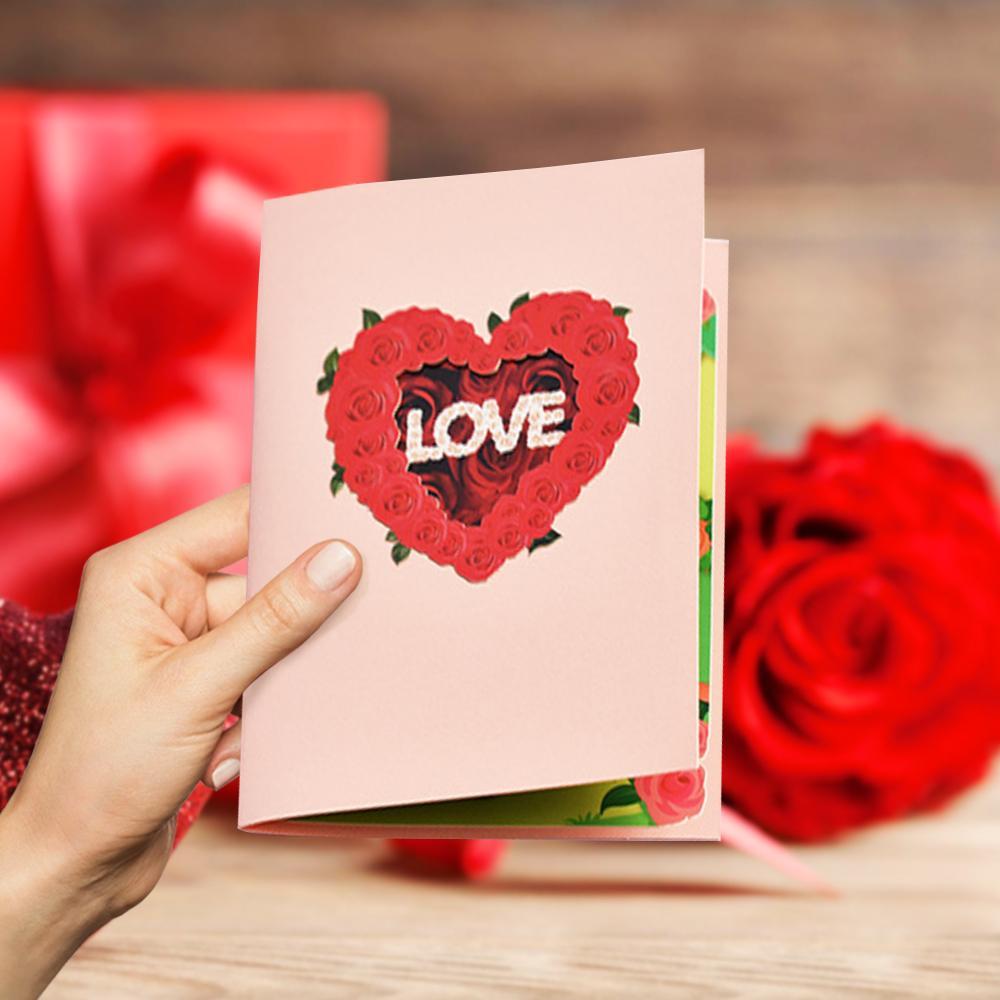Valentine's Day Rose Heart 3D Pop Up Greeting Card - 3DCrystalGifts
