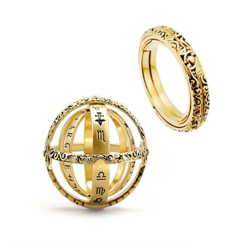 Astronomical Sphere Foldable Anxiety Ring Rotating Cosmic Finger Ring Vintage Couple Rings Creative Gift - soufeelus