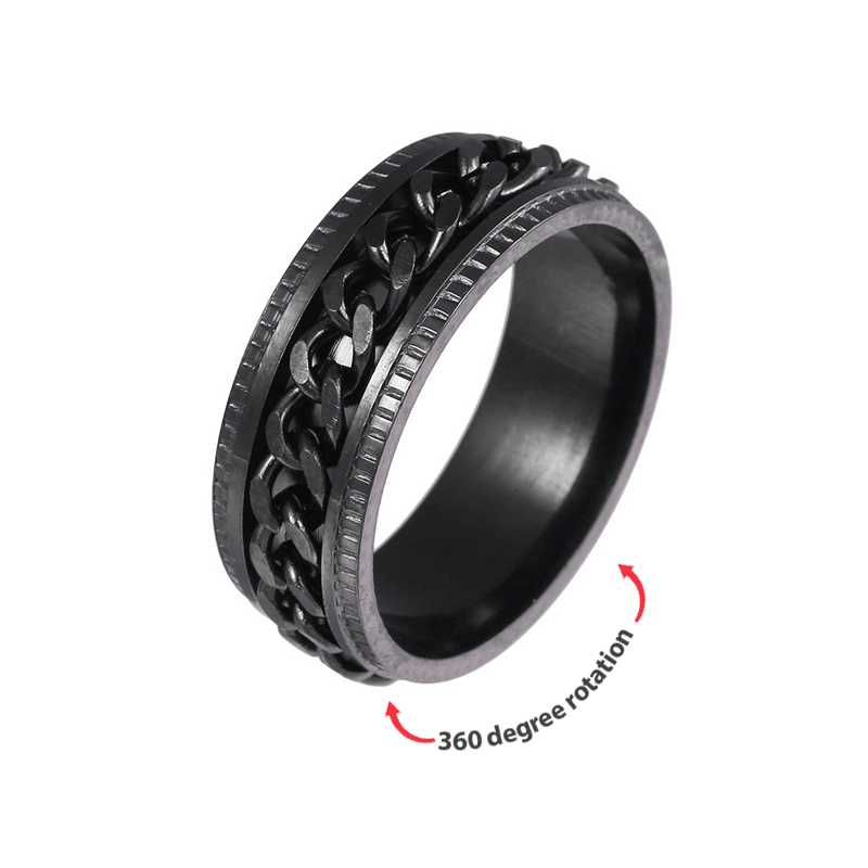 Anxiety Spinner Ring Stainless Steel Biker Grooved Edge Band Ring Gift For Men Friends - soufeelus