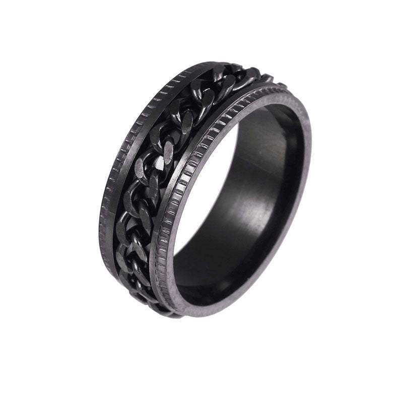 Thumb Anxiety Ring Stainless Steel Biker Grooved Edge Birthday Gift For Him - soufeelus