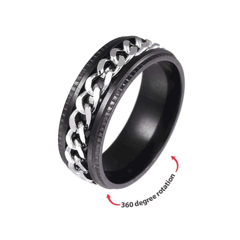 Anxiety Spinner Ring Stainless Steel Biker Grooved Edge Band Ring Gift For Men Friends - soufeelus
