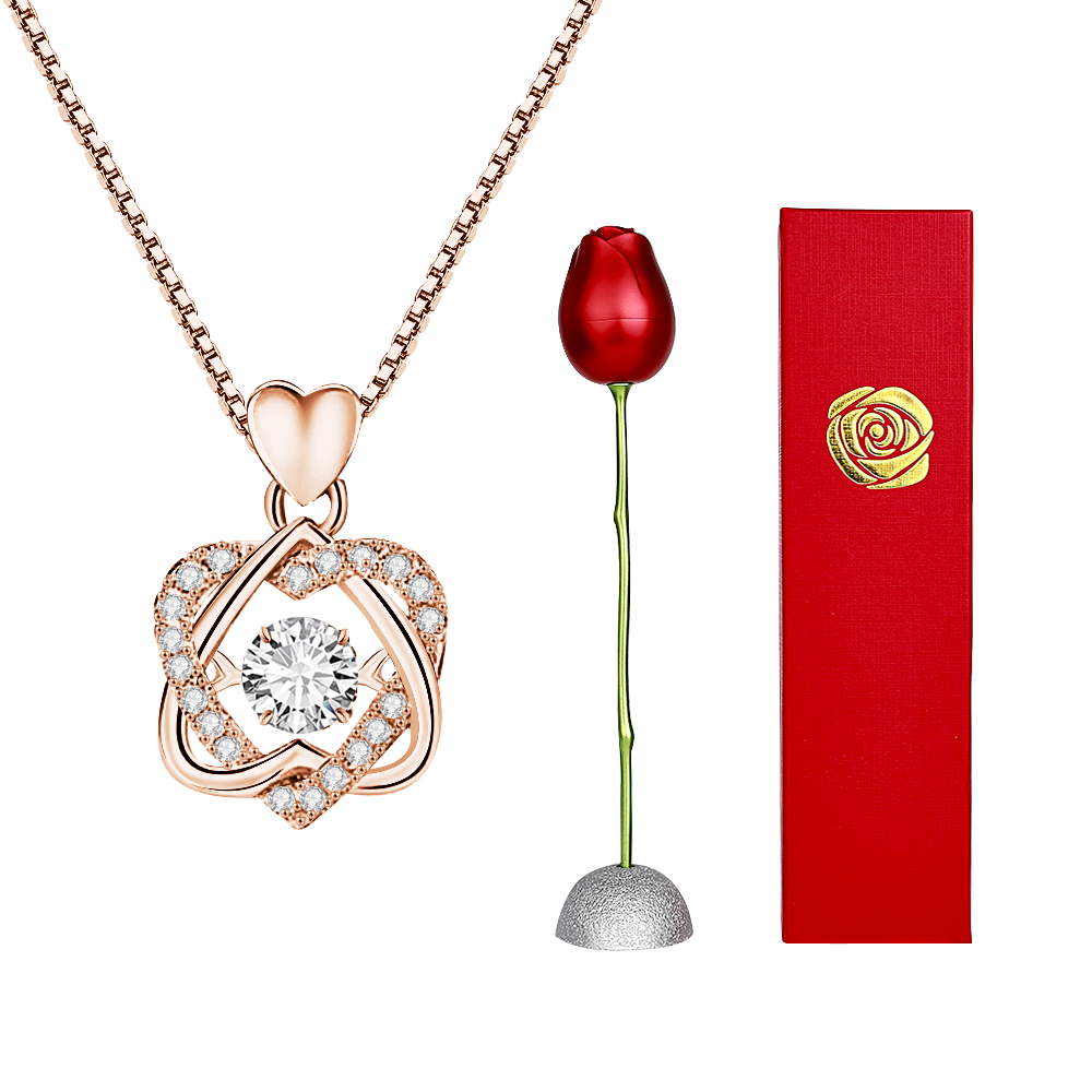 Rose Gift box With Heart Necklace Rose Shaped Necklace Gift Box Jewellery Gift Box Gifts for Her