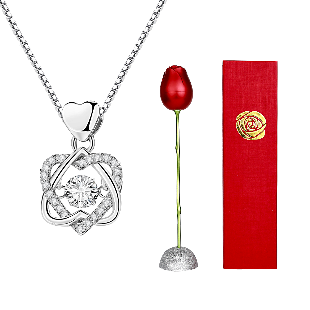 Rose Gift box With Heart Necklace Rose Shaped Necklace Gift Box Jewellery Gift Box Gifts for Her