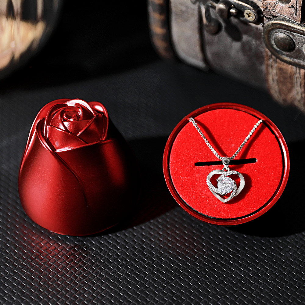 Rose Gift box With Heart Necklace Rose Shaped Necklace Gift Box Jewellery Gift Box Gifts for Her