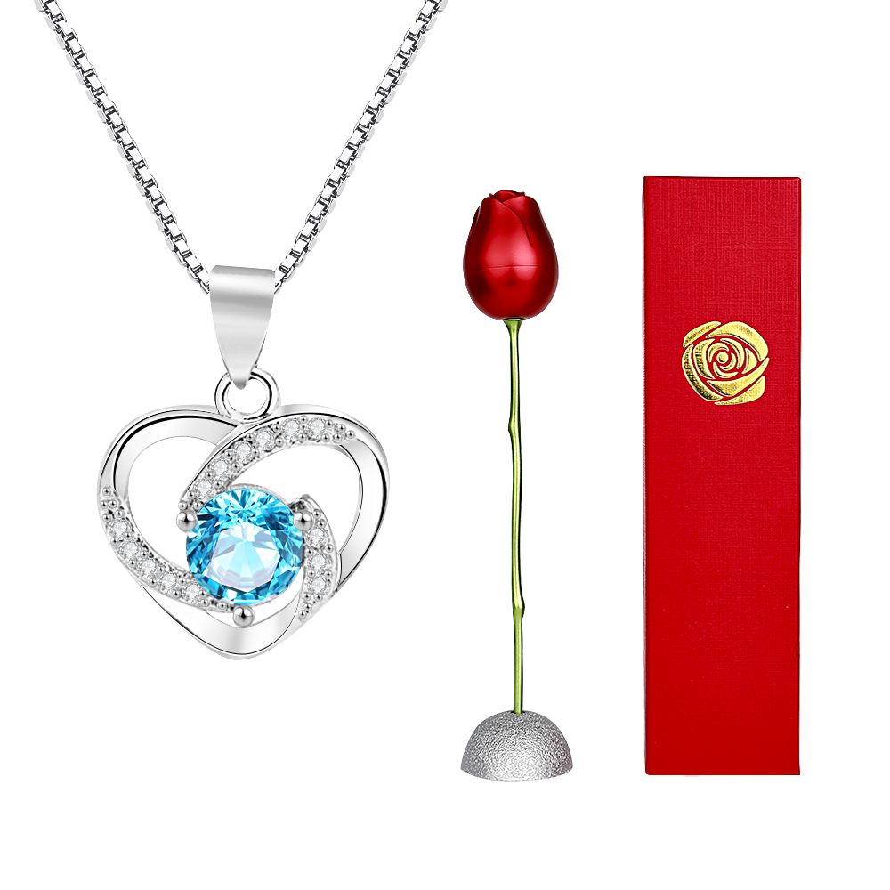 Rose Gift box With Heart Necklace Rose Shaped Necklace Gift Box Jewellery Gift Box Gifts for Her