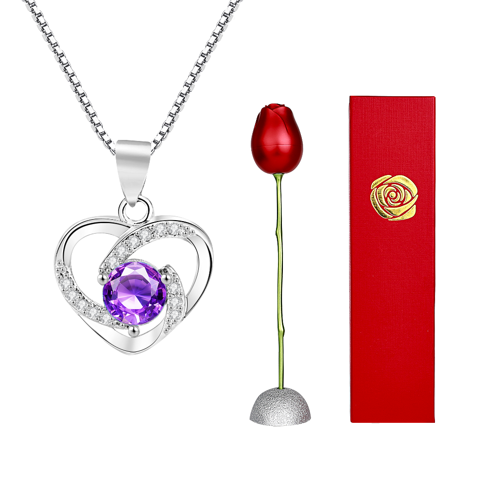 Rose Gift box With Heart Necklace Rose Shaped Necklace Gift Box Jewellery Gift Box Gifts for Her