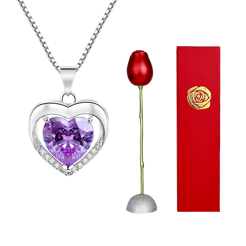 Rose Gift box With Heart Necklace Rose Shaped Necklace Gift Box Jewellery Gift Box Gifts for Her