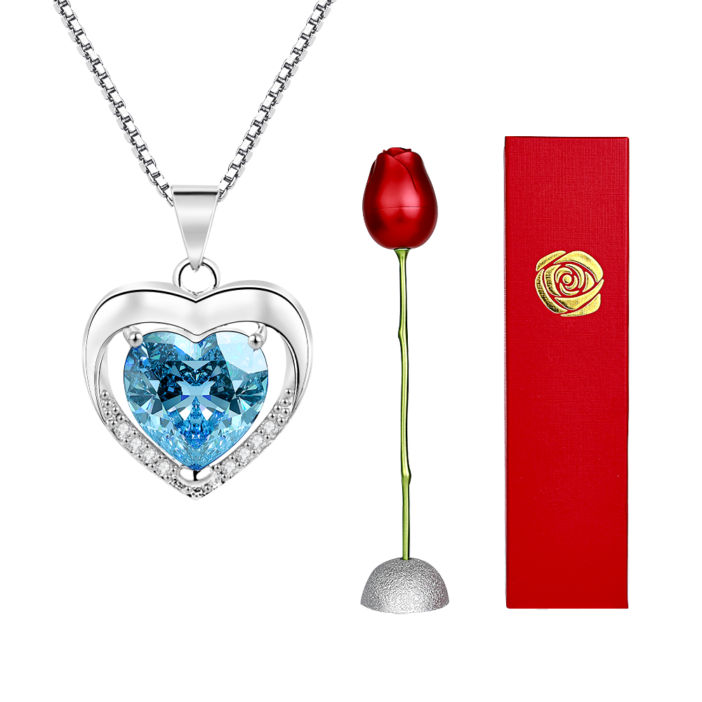 Rose Gift box With Heart Necklace Rose Shaped Necklace Gift Box Jewellery Gift Box Gifts for Her