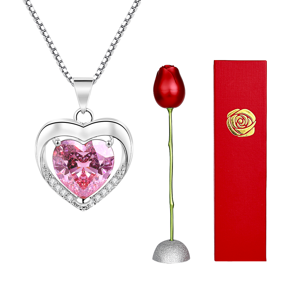 Rose Gift box With Heart Necklace Rose Shaped Necklace Gift Box Jewellery Gift Box Gifts for Her