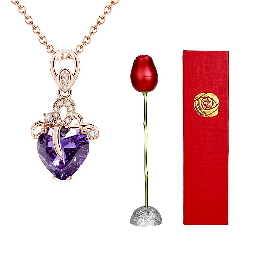 Rose Gift box With Heart Necklace Rose Shaped Necklace Gift Box Jewellery Gift Box Gifts for Her