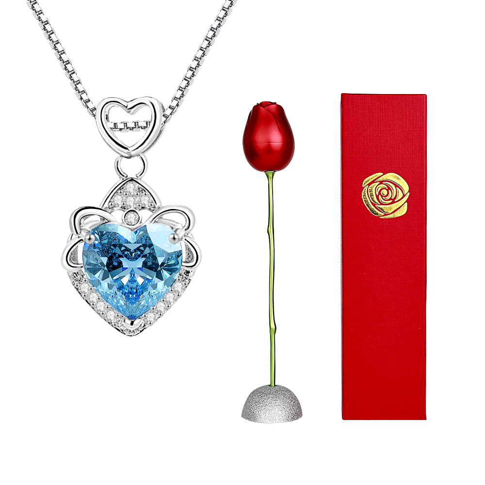 Rose Gift box With Heart Necklace Rose Shaped Necklace Gift Box Jewellery Gift Box Gifts for Her