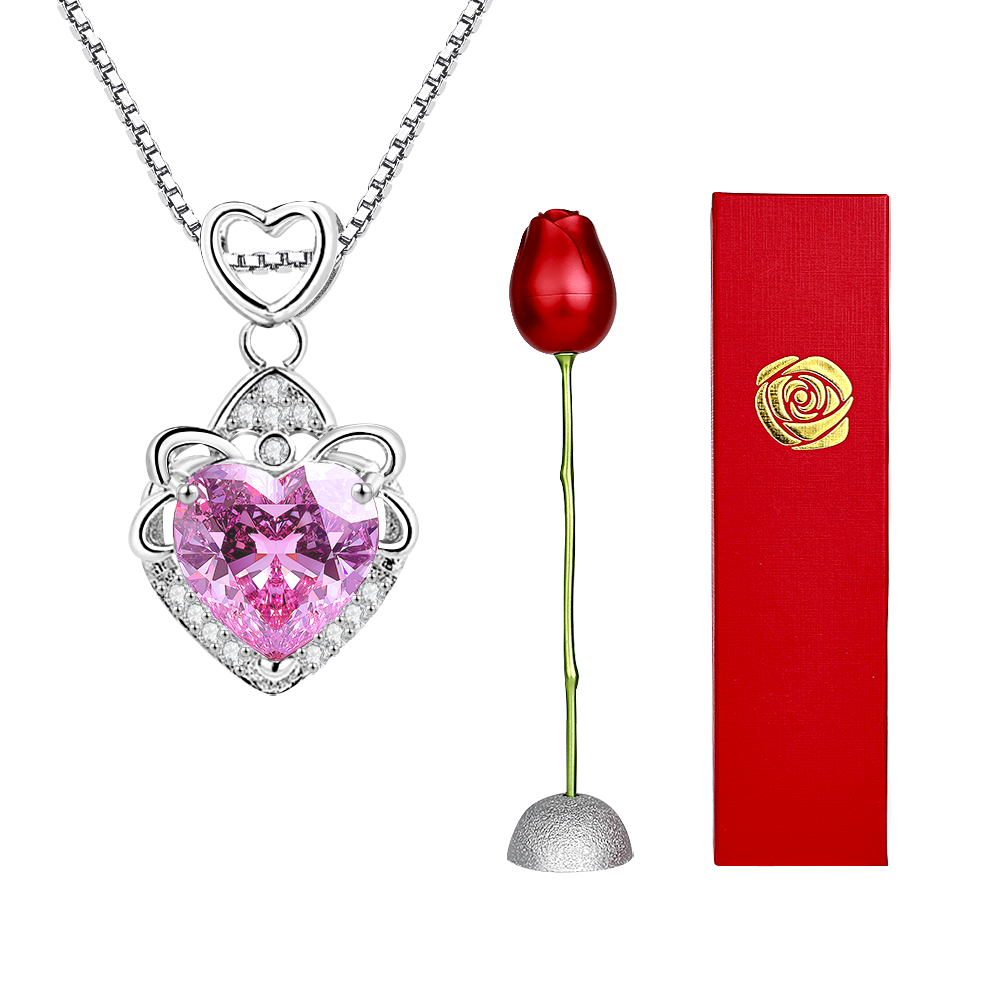 Rose Gift box With Heart Necklace Rose Shaped Necklace Gift Box Jewellery Gift Box Gifts for Her