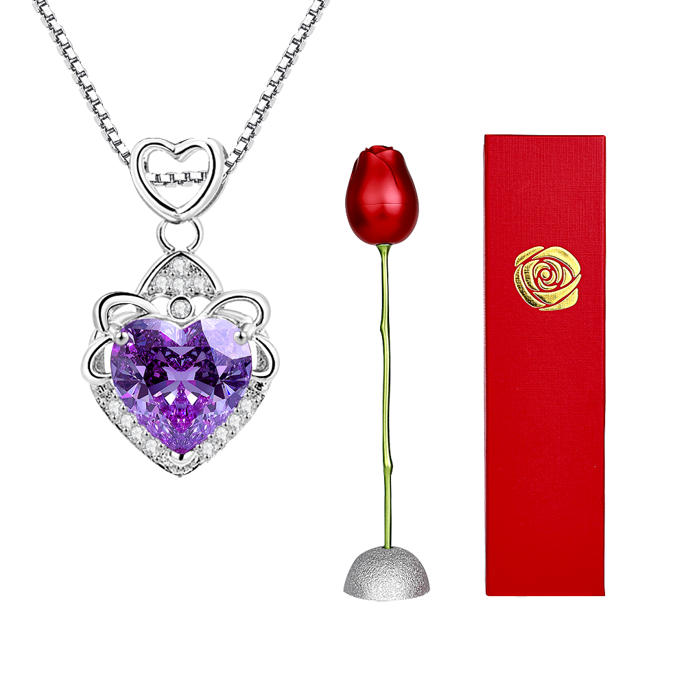 Rose Gift box With Heart Necklace Rose Shaped Necklace Gift Box Jewellery Gift Box Gifts for Her