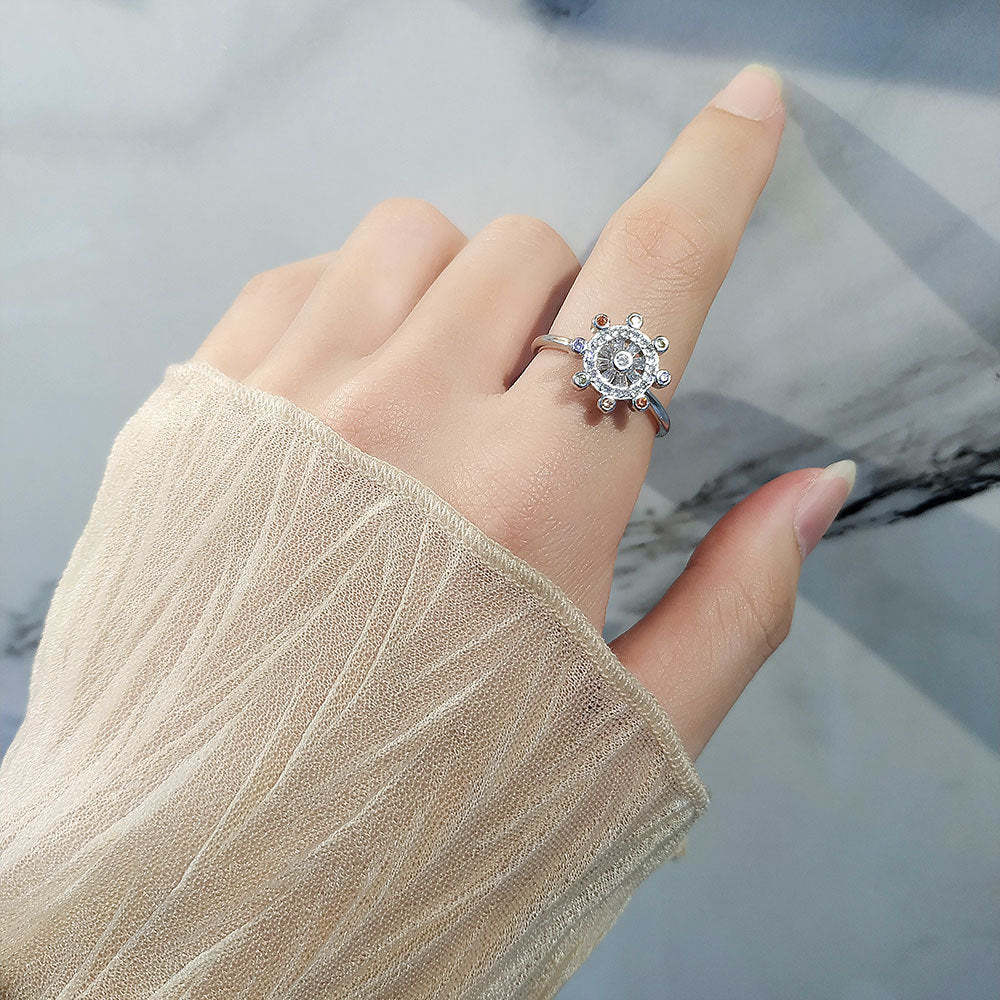 Fidget Anti-anxiety Ring Rudder Star Talisman Open Adjustable Spinner Ring Jewelry Gifts for Her - soufeelus