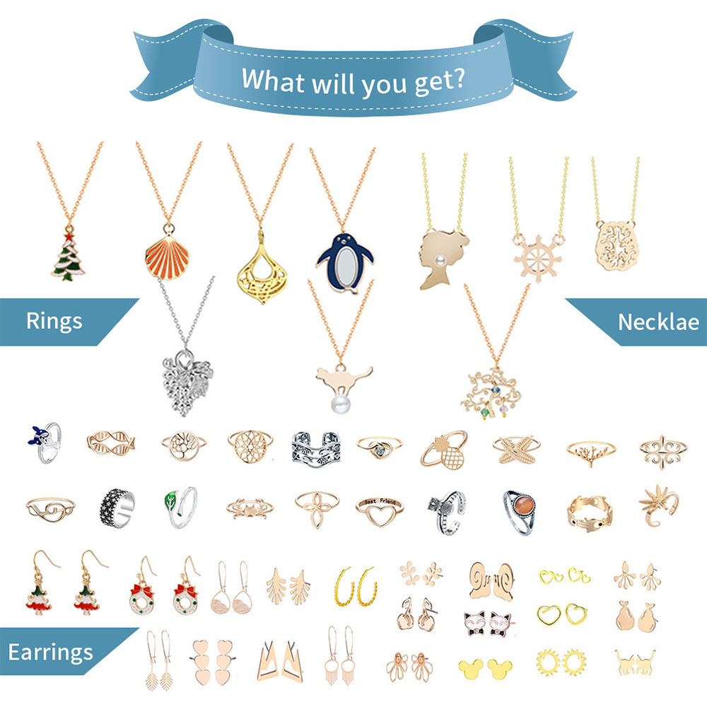 Advent Calendar To Christmas Ring Necklace Earrings Jewelry Box Set Christmas 24-Piece Set - soufeelus