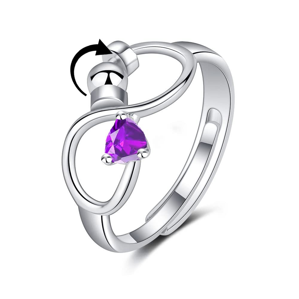 Fidget Anxiety Adjustable Rotating Ring for Women Girls with 12 Birthstone Jewelry for Birthday Gift - soufeelus