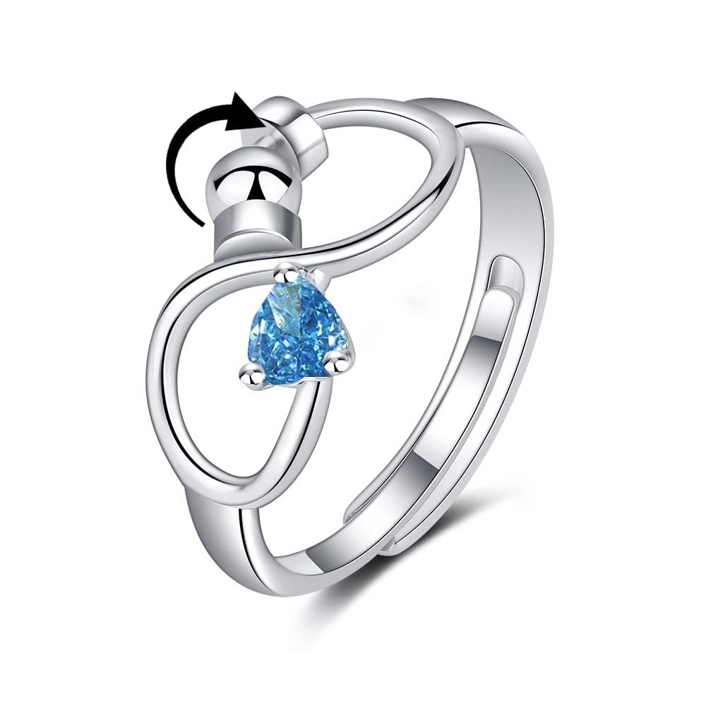 Fidget Anxiety Adjustable Rotating Ring for Women Girls with 12 Birthstone Jewelry for Birthday Gift - soufeelus