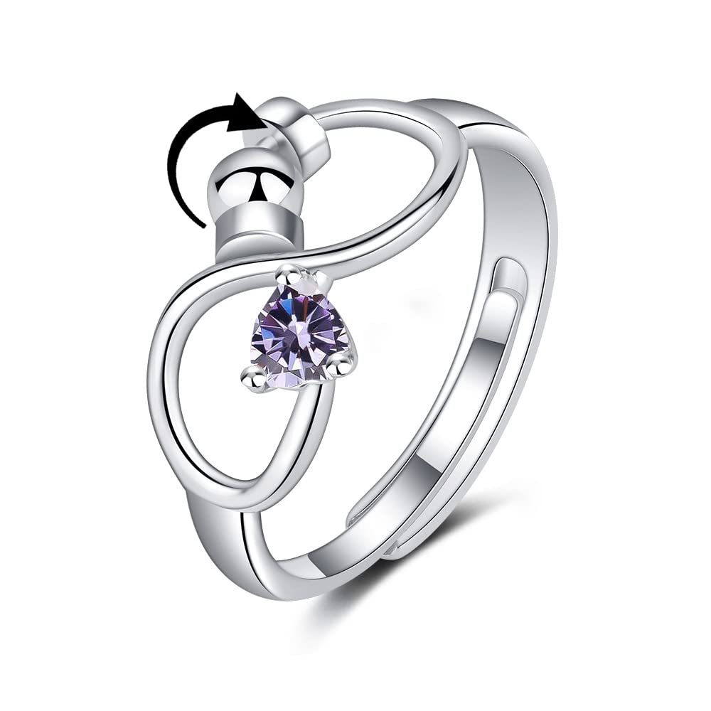 Fidget Anxiety Adjustable Rotating Ring for Women Girls with 12 Birthstone Jewelry for Birthday Gift - soufeelus