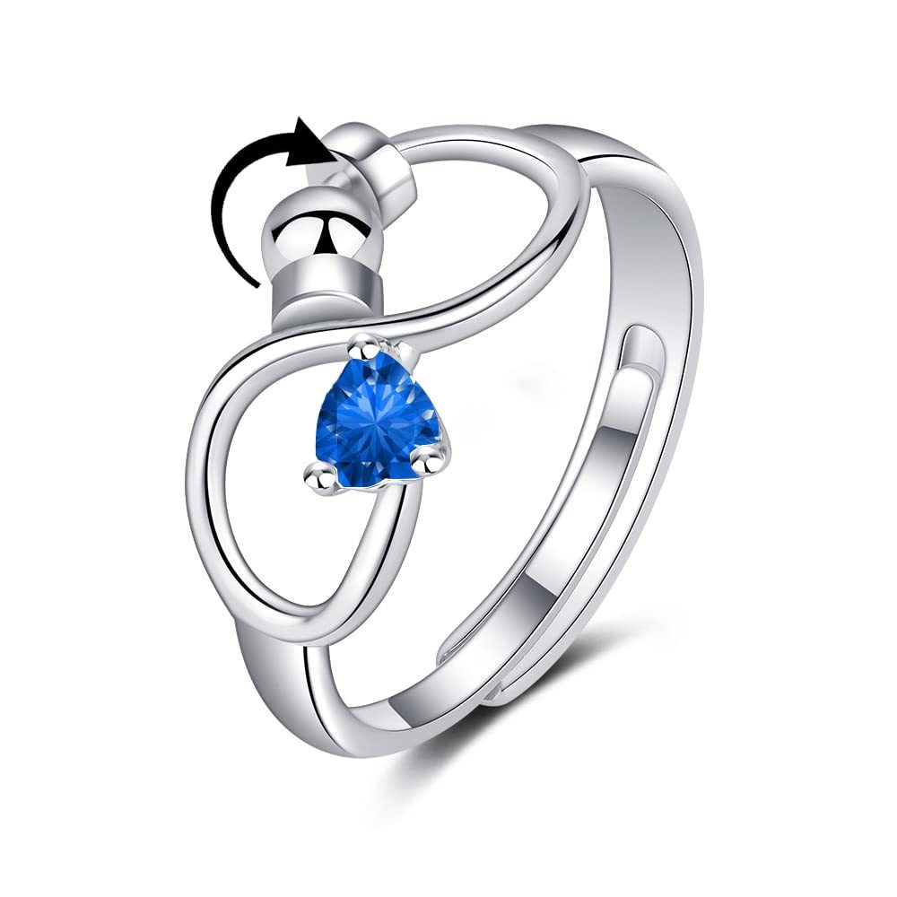 Fidget Anxiety Adjustable Rotating Ring for Women Girls with 12 Birthstone Jewelry for Birthday Gift - soufeelus