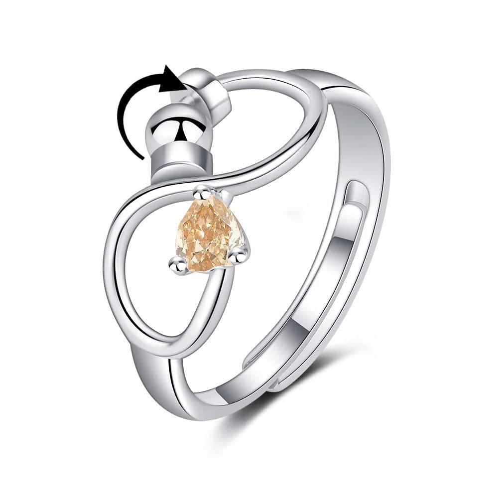 Fidget Anxiety Adjustable Rotating Ring for Women Girls with 12 Birthstone Jewelry for Birthday Gift - soufeelus
