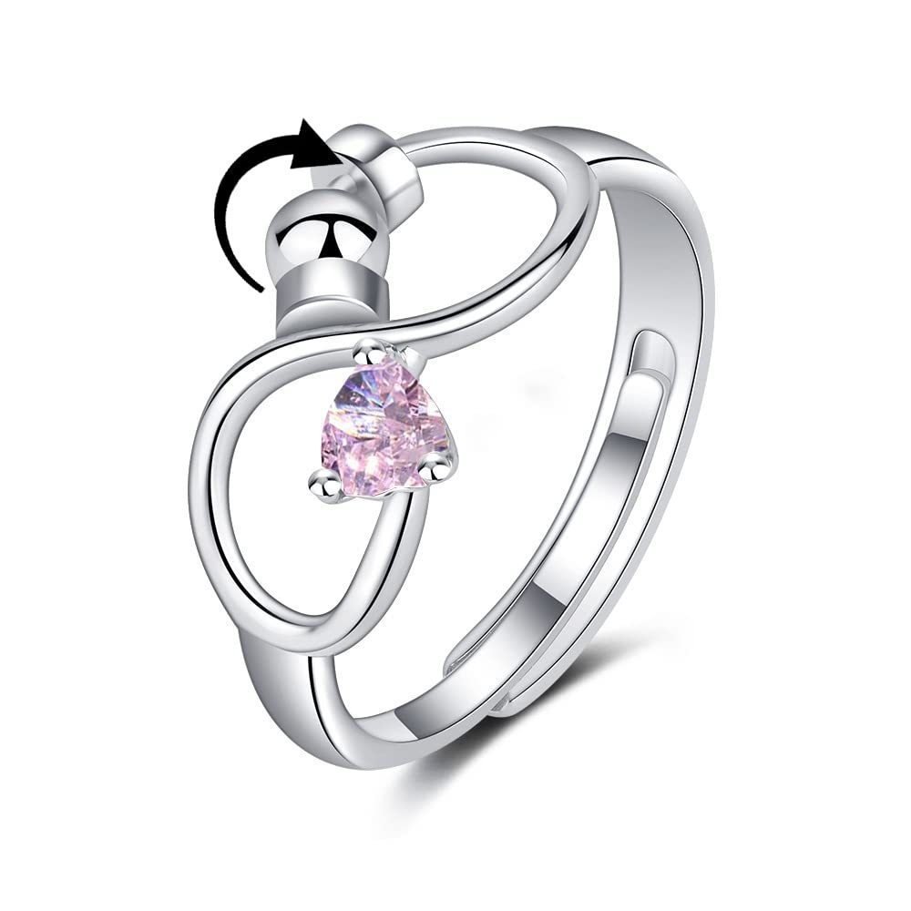 Fidget Anxiety Adjustable Rotating Ring for Women Girls with 12 Birthstone Jewelry for Birthday Gift - soufeelus