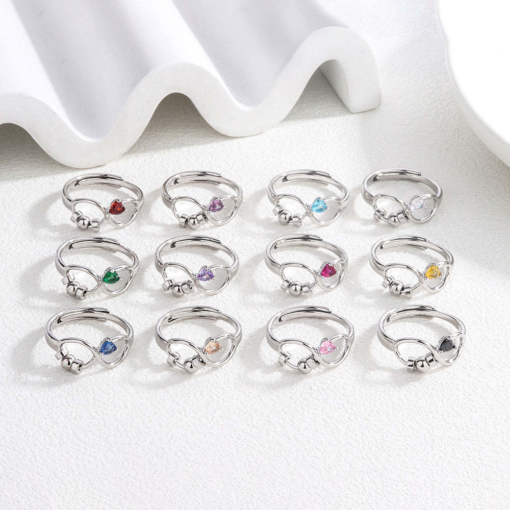 Fidget Anxiety Adjustable Rotating Ring for Women Girls with 12 Birthstone Jewelry for Birthday Gift - soufeelus