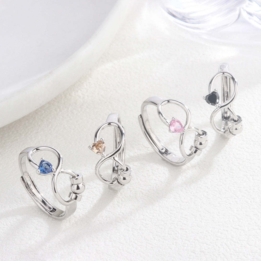 Fidget Anxiety Adjustable Rotating Ring for Women Girls with 12 Birthstone Jewelry for Birthday Gift - soufeelus